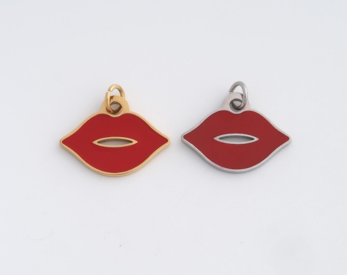 Stainless Steel Lips Pendant,Lips Charms,Enamel Lips Charm Bracelet Necklace for DIY Jewelry Making Supply,16.8x18.4x1.6mm