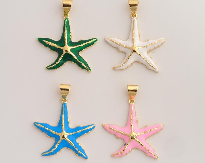 18K Gold Filled Starfish Charm,Dainty Enamel Starfish Pendant,Starfish Pendant ,DIY Jewelry Supplies,42.3x35.5x4.4mm