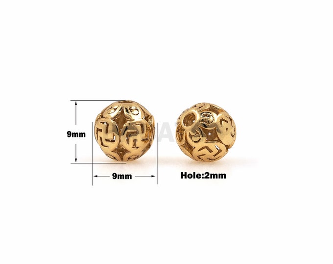 1PCS Jewelry Filigree  Ball Beads Flower Ball Pendant Hollow Circle Spacer Beads 18K Gold Filled Bracelet Beads, Necklace Beads 9x9hole2mm