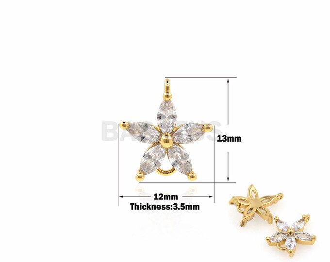 1PCS Petal Pendant Five-pointed Star Pendant Star Charm Necklace Pendant DIY Making 18K Filled White Zircon Jewelry Pendant 13x12x3.5 mm