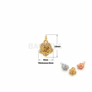 1Pcs Rose Gold Rose Pendant, Single Rose Pendant, Micro-Pave Rose Accessories For Making Necklace Bracelets Rose Red Charm 13x9x3mm