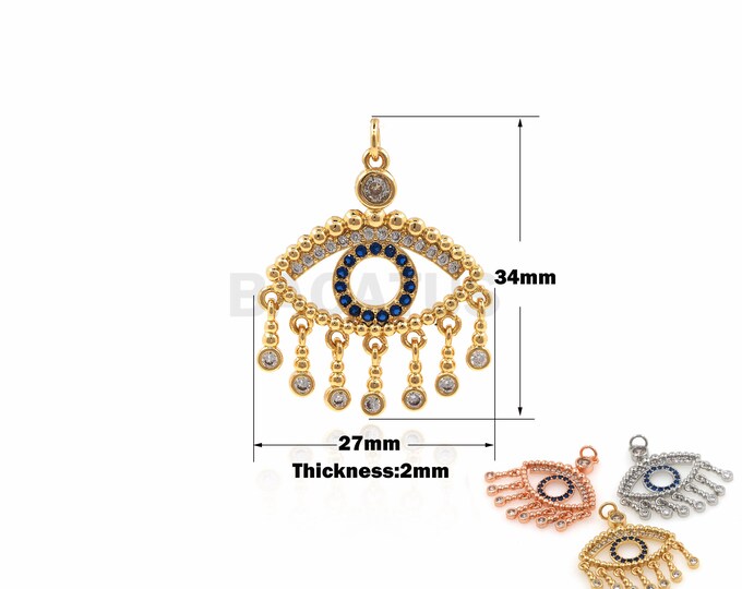 1PCS DIY Jewelry Supplies Eye Pendant Eye Necklace Greek Eye Charm Turkish Eye Jewelry 18K Gold Filled Cubic Zirconia 34x27x2mm