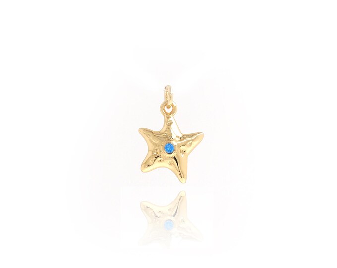 18K Gold Filled Starfish Pendant,Starfish Charms,Dainty Starfish Charm Bracelet Necklace for DIY Jewelry Making Supply,15.5x11x2.5mm