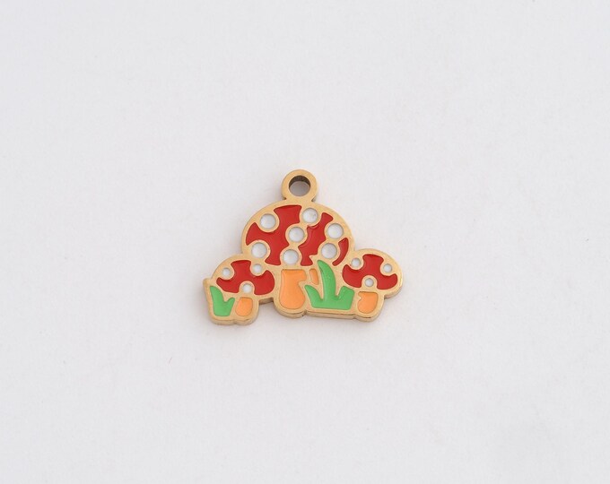 Stainless Steel Mushroom Pendant,Enamel Charms,Fungi Charm Bracelet Necklace for DIY Jewelry Making Supply,11.8x14.8x1.3mm
