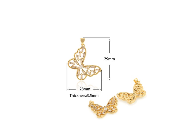 1PCSButterfly Necklace 18K Gold Mini Micro-Pave Butterfly Pendant Elegantly Designed And Exquisite insect Pendant Gift For Her 28.3x29x3.4mm