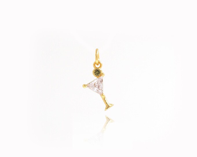 Wine Glass Pendant,Micropavé CZ Wine Charm,18K Gold Filled Wine Glass Charm,Drinking Necklace, DIY Jewelry Supplies,16.5x7.5x3mm