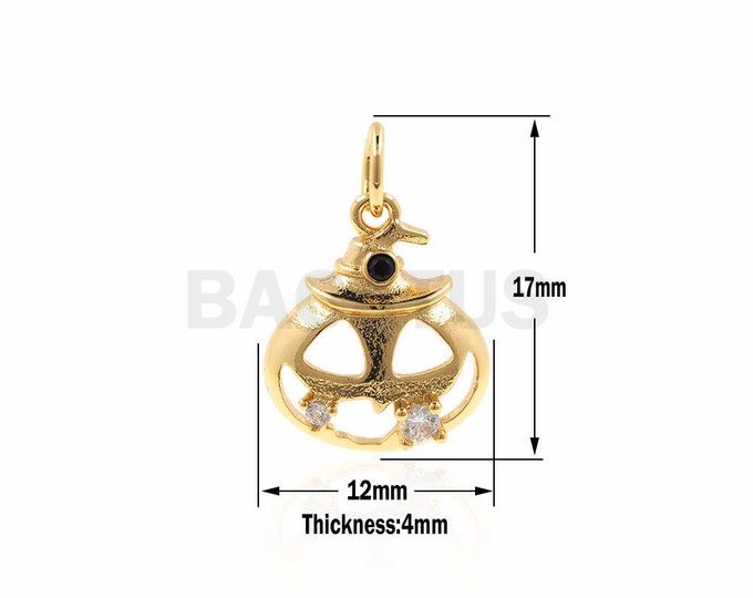 CZ Micro Pave Halloween Pumpkin,Gold Filled Pumpkin Jack O Lantern,Halloween Jewelry Making 12x17x4mm 1PCS