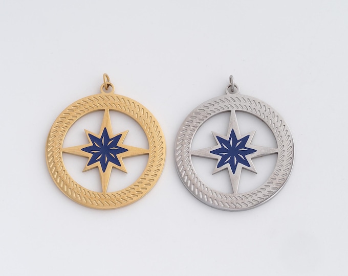Stainless Steel Polaris Pendant,Celestial Charms,Enamel Starburst Charm Bracelet Necklace for DIY Jewelry Making Supply,33x27.8x1.8mm