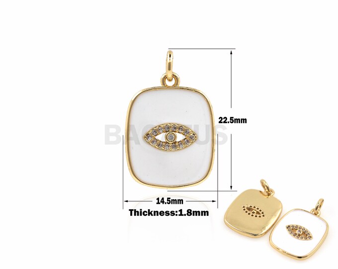 1PCS Rectangular Eye Pendant Eye Necklace Enamel Charm Suitable for Bracelet, Necklace, Jewelry Supplies 18K Micro-Pave 22.5x14.5x1.8mm
