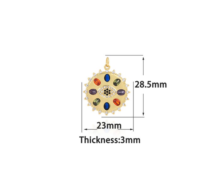 18K Gold Filled Devil Eye Pendant,Gold Dainty Round Charms,Simple pendant Bracelet Necklace for DIY Jewelry Making Supply