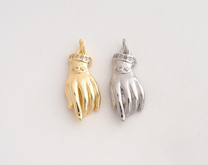 18K Gold Filled Hand Eye Charm,Dainty Gesture Pendant,CZ Hand Pendant ,DIY Jewelry Supplies,27x10.2x4.5mm