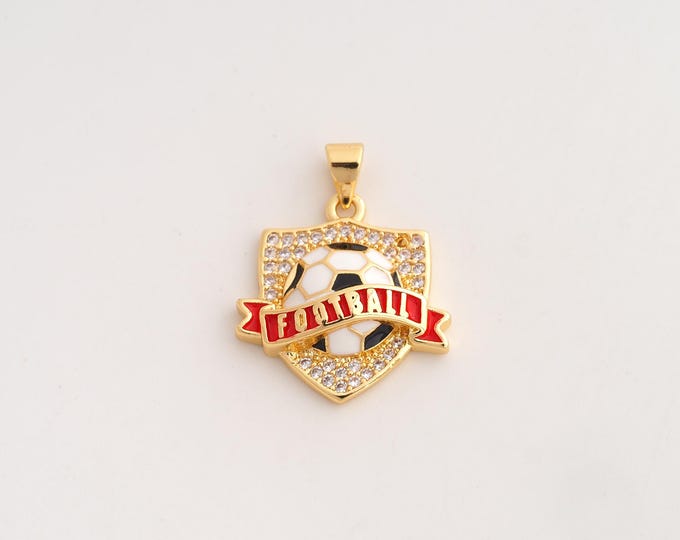 18K Gold Filled Football Charm,Dainty Enamel Sports Pendant,CZ Soccer Pendant ,DIY Jewelry Supplies,25.2x19.8x5.3mm