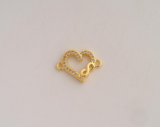 18K Gold Filled Heart Connector,Infinity Connector,CZ Heart Infinity Connector for Jewelry Making 15.3x11.3x2.2mm