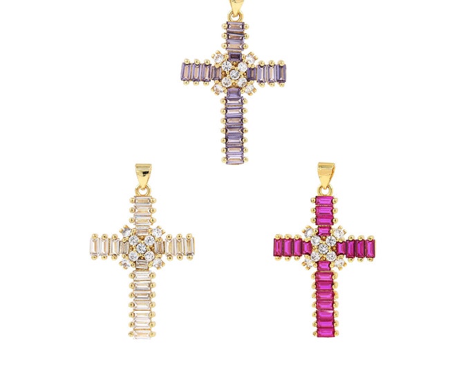 18K Gold Filled CZ Cross Pendant,Gold Dainty Religion Charms,Christian Charm Bracelet Necklace for DIY Jewelry Making Supply