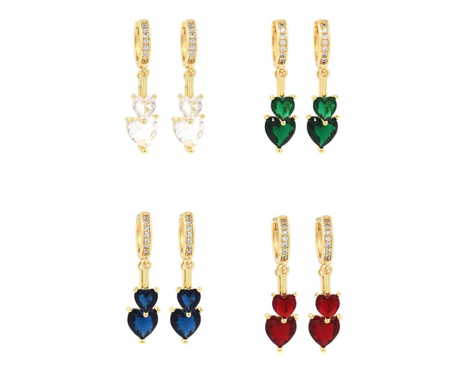 18K Gold Filled Heart Earrings,Gold Heart Earrings,CZ Heart Earrings,Gift for Her