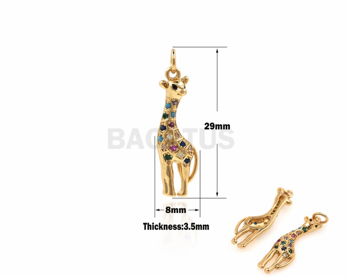 1PCS Cubic Zirconia Sika Deer Pendant Fawn Jewelry Necklace 18K Gold Filled DIY Jewelry Making Supplies Animal Charm 29x8x3.5mm