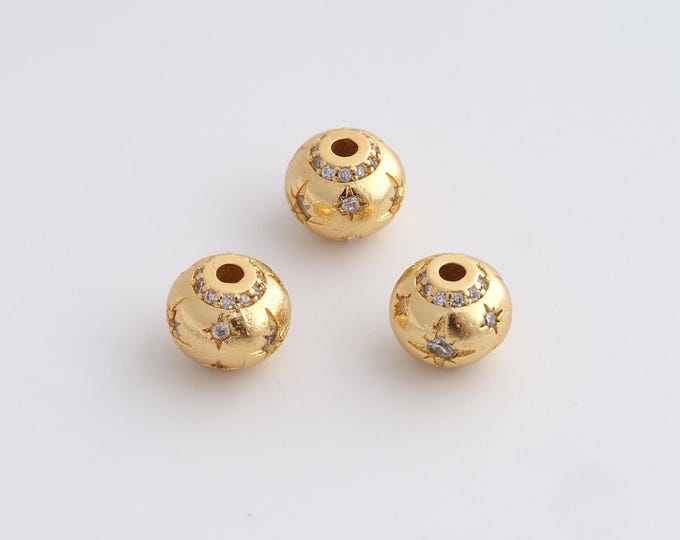 18K Gold Filled Round Spacer Beads,Micropave CZ Round Beads, Ball Beads DIY Bracelet Necklace Earrings Jewelry Making,9x8mm