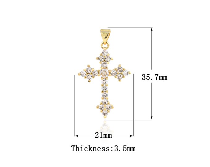 18K Gold Filled Cross Pendant,Gold Dainty CZ Religion Charms,Christian Charm Bracelet Necklace for DIY Jewelry Making Supply