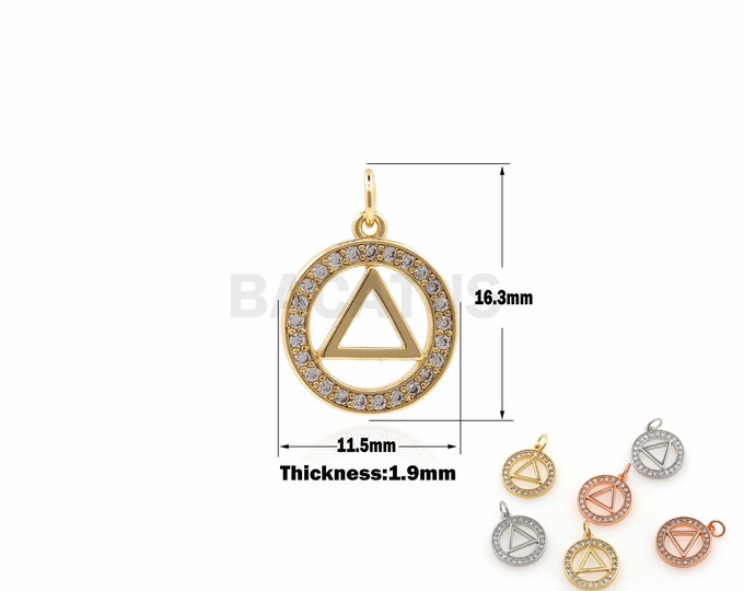 1PCS Round Triangle Pendant Micro-Pave Hollow Pendant Round Necklace Triangle Jewelry DIY Jewelry Making 18K Gold Filling 16.3x11.5x1.9mm