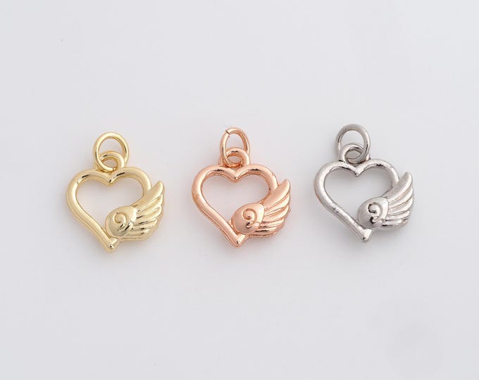 18K Gold Filled Heart Pendant,Wings Pendant Charms,Simple Pendant Bracelet Necklace for DIY Jewelry Making Supply,16.8x13x3.5mm