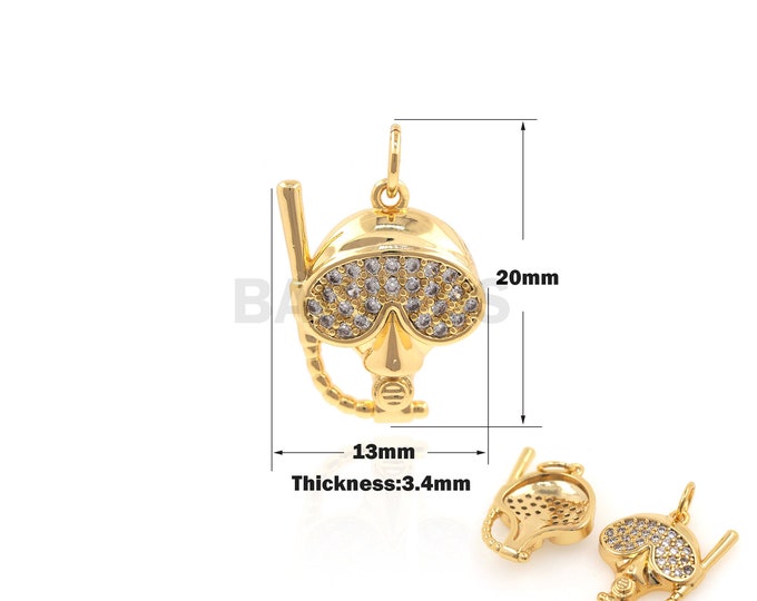 1PCS Diving Helmet Pendant Diving Mask Pendant Snorkel Charm Underwater Charm Diving Tool Charm Cubic Zirconia 18K 20x13x3.4mm