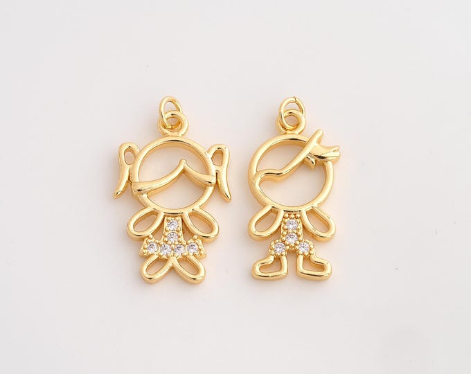 18K Gold Filled Couple Charm,Dainty Boy Girl Pendant,CZ Couple Pendant ,DIY Jewelry Supplies,29.7x13.6x3mm