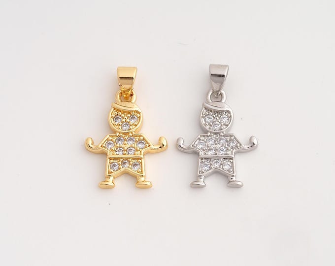 18K Gold Filled Character Charm,Dainty Boy Pendant,CZ Character Pendant ,DIY Jewelry Supplies,23.3x15x2.5mm