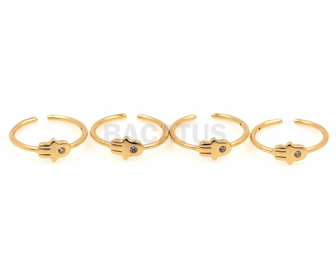 1pcs, Micropavé Zircon Hamsa Ring, Gold Open Ring, 18K Gold Filling Adjustable Ring, Palm Palm Ring, Daily Ring, Small Hand Ring