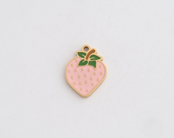 Stainless Steel Strawberry Pendant,Enamel Charms,Fruit Charm Bracelet Necklace for DIY Jewelry Making Supply,14.8x11.2x1.3mm