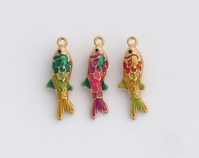 Stainless Steel Fish Pendant,Marine Life Charms,Enamel Fish Charm Bracelet Necklace for DIY Jewelry Making Supply,27.8x9x6.7mm