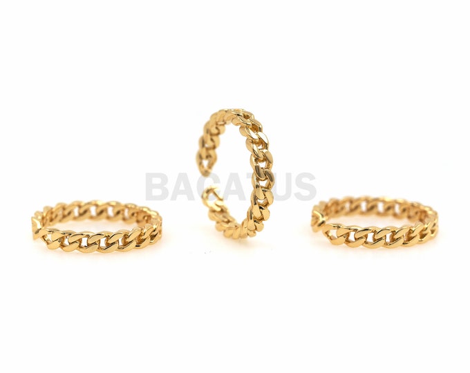 1PCS Thin Cuban Chain Open Ring Ladies Minimalist Hollow Ring 18K Gold Filled Valentine's Day Gift Adjustable Ring