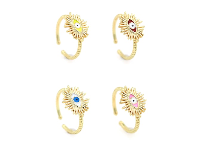 18K Gold Filled Open Ring,Gold Dainty Enamel Eye Ring,CZ Devil Eye Ring,Gift for Her
