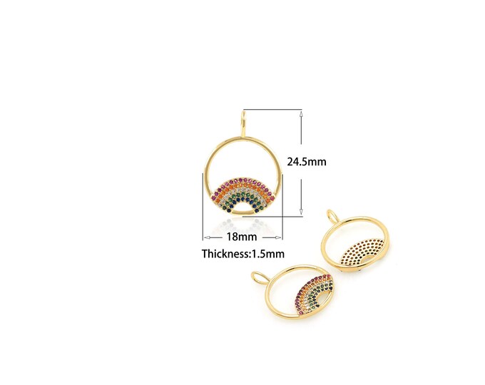 1Pcs Hollow Pendant Gold-plated Beautiful Hollow Circle Pendant Micro-Pave Color CZ Fashion Necklace Jewelry Making Supplies 18.3x24.5x1.7mm