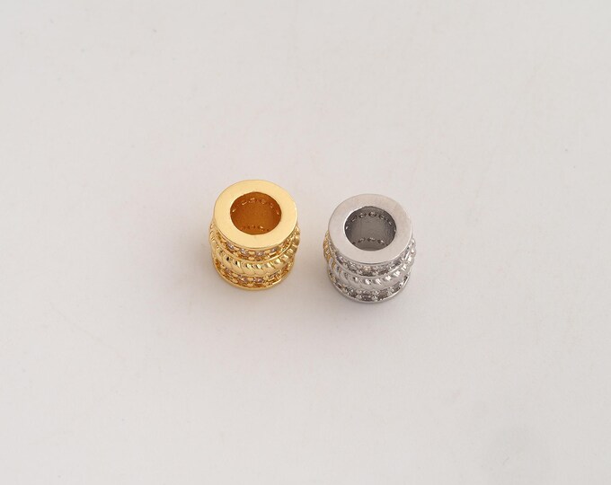 Gold Round Tube Beads, 18K Gold Filld CZ Large Hole Beads,for Jewelry Making Supplies,9x7.6mm Hole 5mm