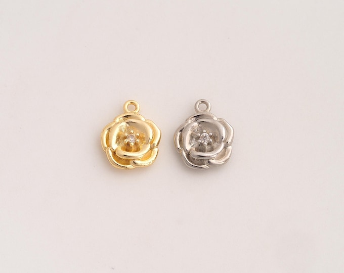 18K Gold Filled Flower Charm,Dainty Flower Pendant,CZ Flower Pendant ,DIY Jewelry Supplies,11.7x9.2x3mm