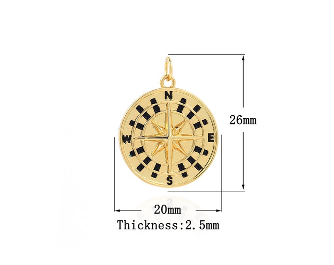 18K Gold Filled Compass Pendant,Gold Dainty Compass Charms,Round Charm Bracelet Necklace for DIY Jewelry Making Supply