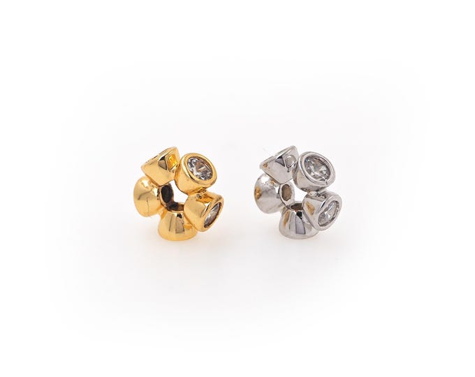 Micropavé CZ Flat Flower Beads,18K Gold Filled Flat Beads, DIY Jewelry Supplies 10x4.3mm