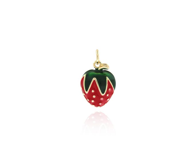 18K Gold Filled Enamel Strawberry Pendant, Strawberry Necklace, Enamel Fruit Pendant, Fruit Charm, Gourmet Pendant 19x11.5x4.3mm
