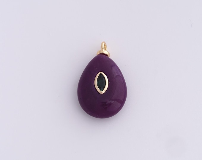 Purple Jade Pendant,18K Gold Filled Natural Stone Necklace,Waterdrop Pendant, DIY jewelry Making Accessories,24.7x15x6.3mm