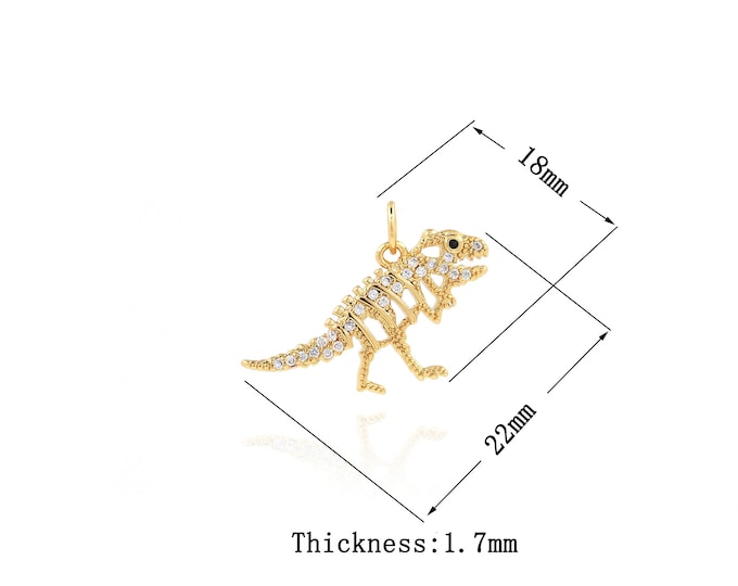 18K Gold Filled Dinosaur Pendant,Gold Dainty Dinosaur Charms,Dinosaur Charm Bracelet Necklace for DIY Jewelry Making Supply
