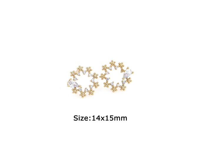 1 pair 18K Gold Filled Flower Stud Earrings,Gold Dainty Flower Stud Earrings,Simple Stud Earrings,Gift for Her