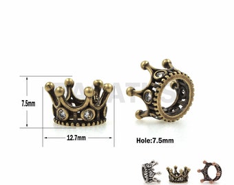 1PCS  Antique style crown spacer beads, CZ crown beads, metal crown beads, used in jewelry making supplies 7.5x12.7mm
