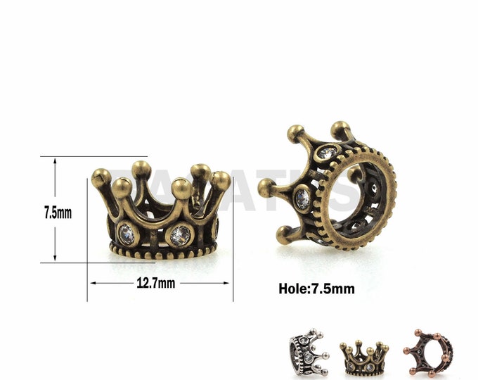 1PCS  Antique style crown spacer beads, CZ crown beads, metal crown beads, used in jewelry making supplies 7.5x12.7mm
