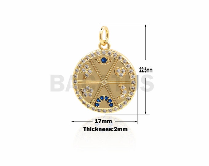 Moon Star Heart Eye Rainbow Pendant, Round Coin Pendant With Various Patterns, medallion coin charm,Suitable For Jewelry Making 22.5×17×2mm