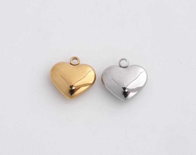 Stainless Steel Heart Pendant,Puffed Heart Charms,Heart Charm Bracelet Necklace for DIY Jewelry Making Supply,11x11x3.7mm