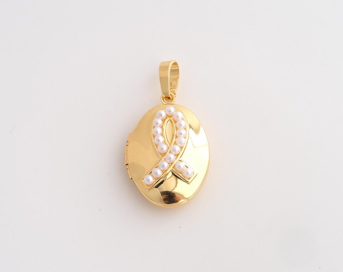 18K Gold Filled Breast Cancer Awareness Silk Ribbon Charm,Dainty Photo Frame Pendant,Symbol Pendant ,DIY Jewelry Supplies,30.6x16.4x7.7mm