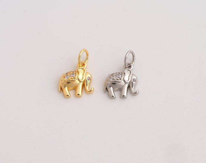 18K Gold Filled Elephant Charm, Micropavé CZ Animal Pendant,Elephant Necklace Charm, DIY Jewelry Supplies, 13.8x9.4x3mm