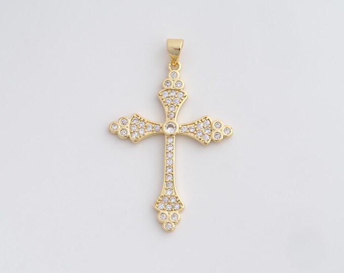Cross Charm,18K Gold Filled Cross Necklace,Religious Charm, MicroPave CZ Christian Charm, DIY Jewelry Supplies, 44x27.8x2.2mm