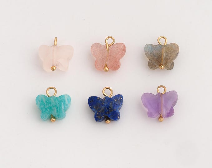 18K Gold Filled Natural Stone Charm,Dainty Energy Stone Pendant,Butterfly Stone Pendant ,DIY Jewelry Supplies,11x10.2x4.6mm