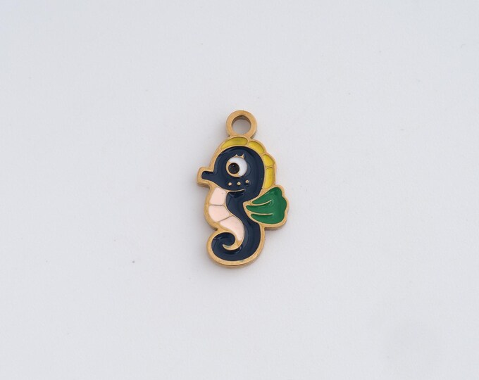 Stainless Steel Seahorse Pendant,Marine Life Charms,Enamel Seahorse Charm Bracelet Necklace for DIY Jewelry Making Supply,16.4x9.6x1.3mm